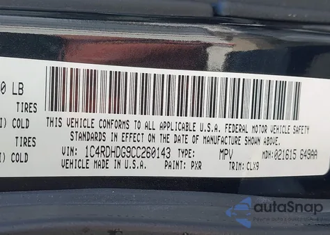 2012 Dodge Durango Crew z USA, uszkodzony, nr VIN 1C4RDHDG9CC260143